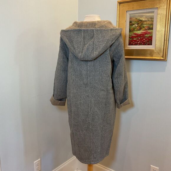 Eileen Fisher Hooded Coat Baby Alpaca Wool-Blend Gray Taupe Size S/P - Picture 4 of 10